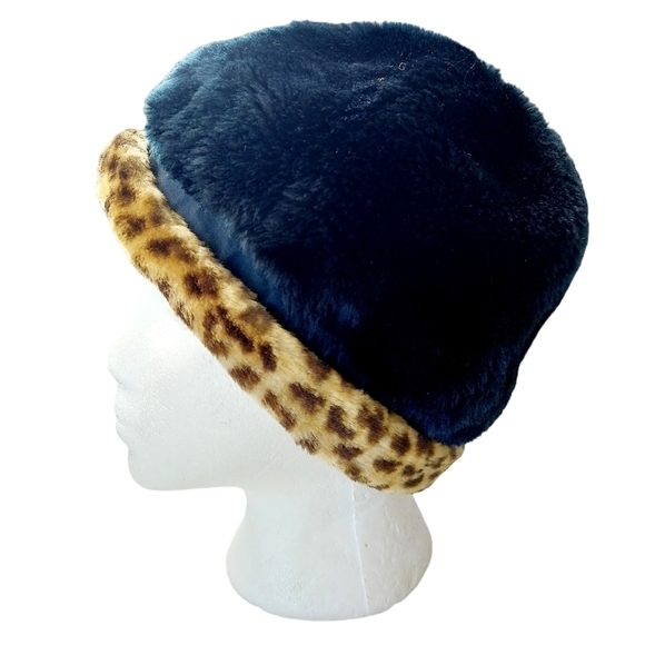 Fuzzy Black Cheetah Bucket Style Hat Retro 90's - Picture 4 of 11